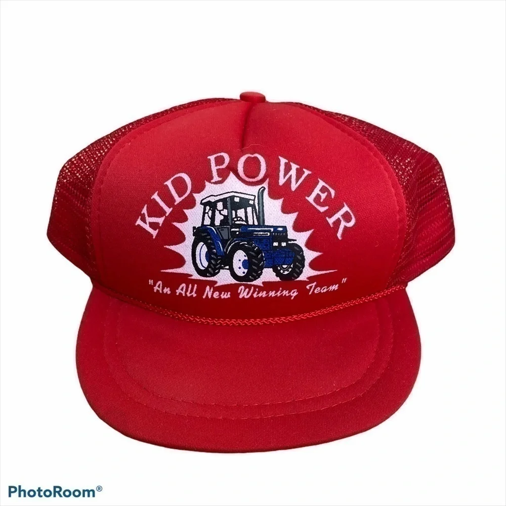 Vintage New Holland Kid Power Trucker Hat Youth Kids Red Tractor Farming